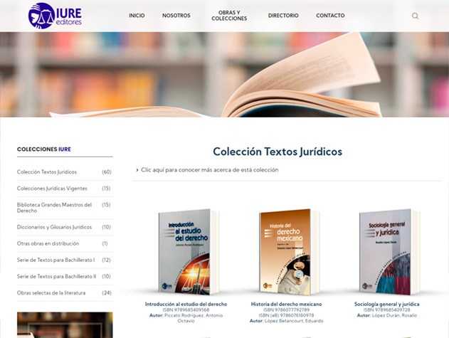 página web de la libreria y casa editorial iure de libros de texto y libros de leyes o libros jurídicos